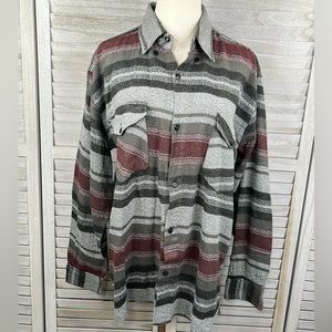 NATIONAL OUTFITTERS Men's Cotton Flannel Button Down Shirt Gray Burgundy-XL